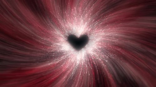 Abstract Red Heart Tunnel with Glowing Particles