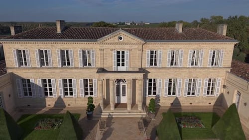 Aerial view of Chateau in Saint-Julien-Beychevelle, France.