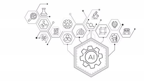 Monochrome Animated Infographic Diagram About the Use of AI in Science
