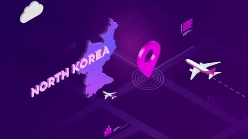 Futuristic Isometric North Korea Map Travel Animation