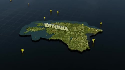 Estonia 3D Map Title and Location Pin Reveal