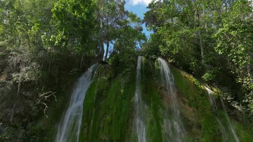 Aerial shot on amazing jungle waterfall in Dominican Republic Part 04