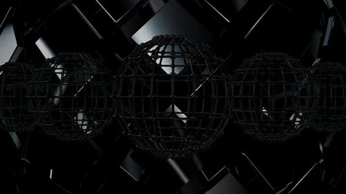 Background with Black Rotating Figures, Exclusive, Unique Design, Reflection, 3D Render, Shapes