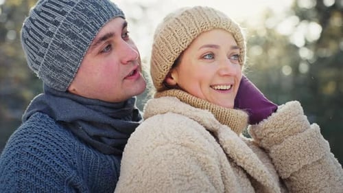 Valentine's Day Date Young Stylish Loving Couple Walking in Winter Park