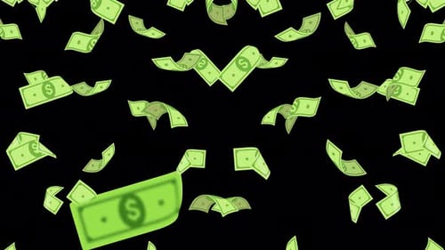 Rain of dollars - Banknotes falling down. Alpha channel 4k