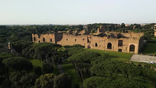 Birds Eye View of Baths of Caracalla in Rome, Italy. Ancient Ruins from Roman Empire