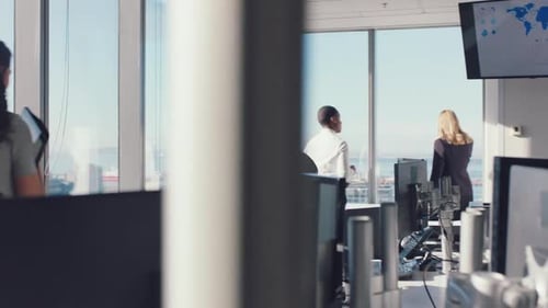 Staff, busy and business people walking in office, working in corporate