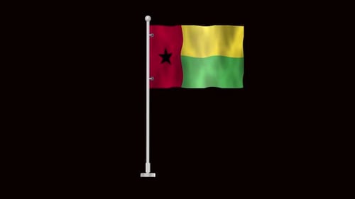 Guinea-Bissau Flag Waving Animation on Pole with Alpha