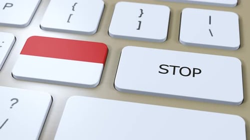Indonesia Country Flag and Stop Button 3D Animation