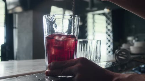 Close up of Cocktail being Mixed in Bar