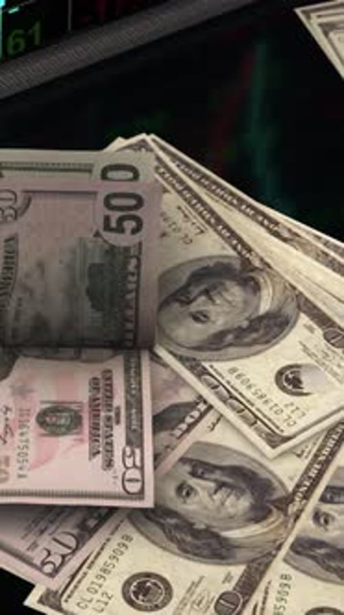 Fifty Dollar Bills Investment Market Background Vertical