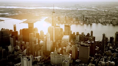 A Stunning Aerial View of New York City Captured Beautifully at the Time of Sunset