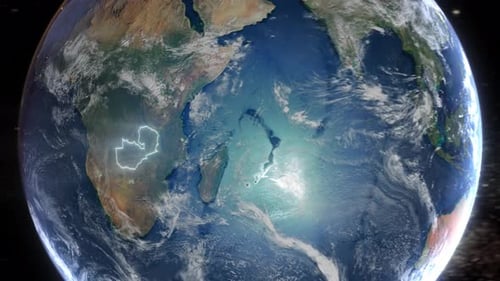 Realistic Earth Orbit and Zoom Glowing Borders Zambia