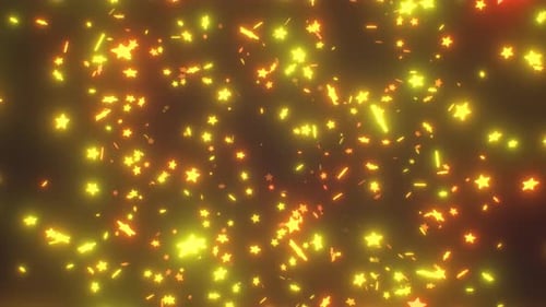 Glowing Golden Star and Confetti Particles Falling Background