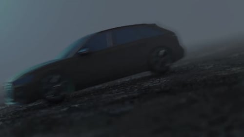 3D Car Driving Through Smoky Atmosphere with Cinematic Camera Movements
