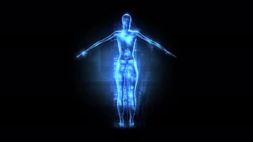 Holographic Human Body Scan with Glitch Effect