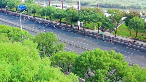 Urban Marathon runners on the street. Marathon running race