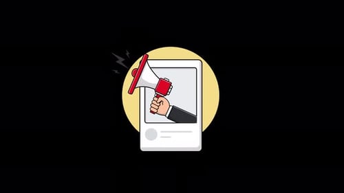 Animated Hand with Megaphone on Social Media Screen