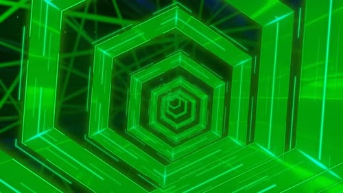 Sci-Fi Green Glowing Neon Lights Hexagon Tunnel