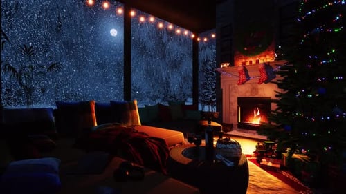 Weihnachten in der Nähe eines gemütlichen, brennenden Kamins.