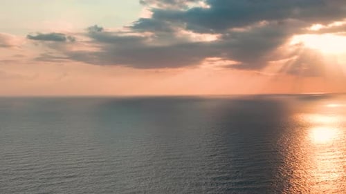 Aerial View Fiery Orange and Red Sunset Over the Mediterranean Horizon