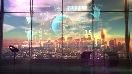 Futuristic Holographic Heads-Up Display with Medical and Science Data