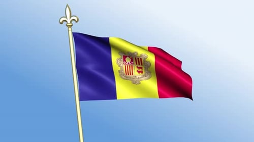 Andorra Flag Waving Animation on Pole