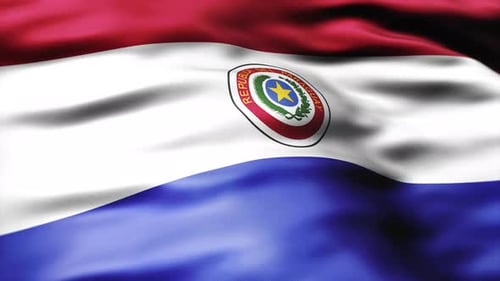 Realistic Waving Flag of Paraguay with National Emblem Loop