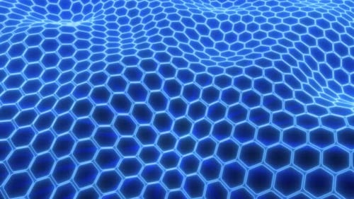 Abstrakte Energie, blaue Zellen, Hexagone mit Wellenhintergrund
