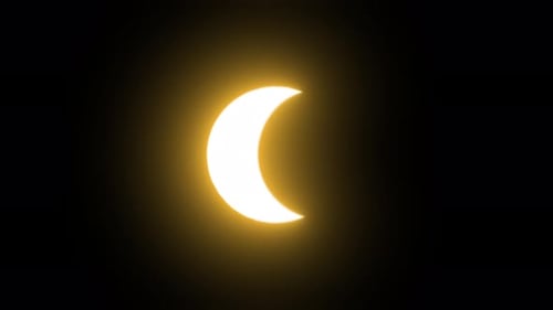 Realistic animation of total solar eclipse. The Moon passes in front of the Sun, revealing the flame