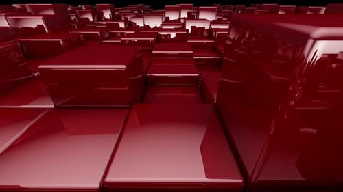 Animated Glossy Red Cubes Dynamic Motion Background