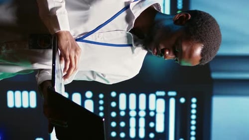 Vertical Video Technician Servicing Data Center