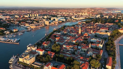 Aerial view of the Old Town of Zadar, Croatia. Aerial shot of Zadar old town, famous tourist attract
