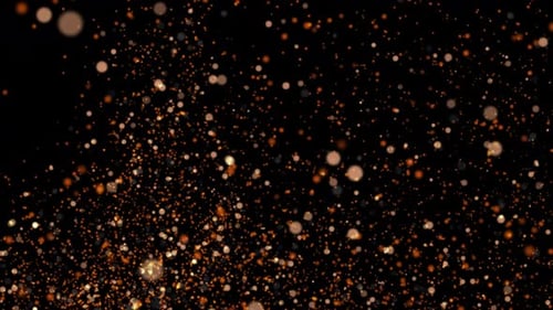 Gold Bokeh And Glitter Particle Background, Glitter Gold Small Particles Falling On Black Background