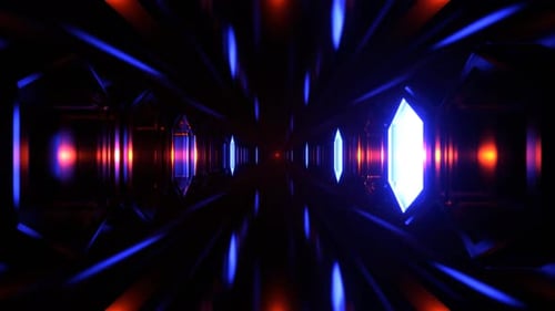 Blue And Orange Mysterious Alien Corridor With Flashing Light Background Vj Loop I 4K