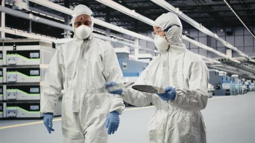 Holding Processed Silicon Wafer Automation and Multiethnic Team of Specialists