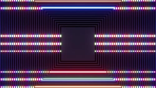 Pulsing Neon Geometric Squares Digital Tunnel Background