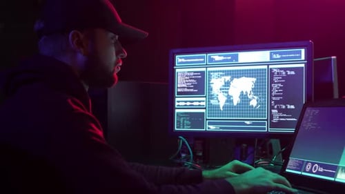 Hackers Making Cryptocurrency Fraud Using Virus Software and Computer Interface Blockchain