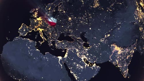 Digital Earth Map Zoom and Poland Flag Reveal