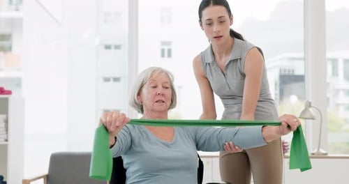 Senior Woman Exercising with Physical Therapist at Home
