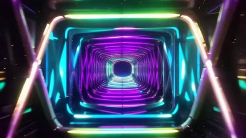 Futuristic Neon Tunnel with Glowing Cyberpunk Lights