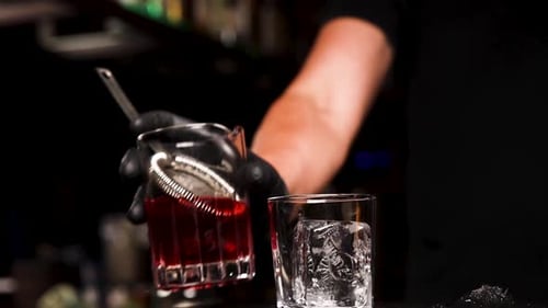 the bartender prepares a cocktail at the bar