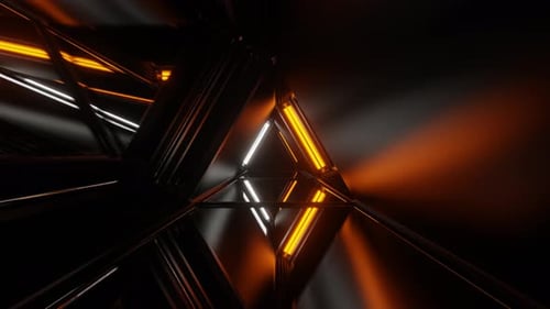 White And Orange Strobe Mirror Triangular Tunnel Background Vj Loop In 4K