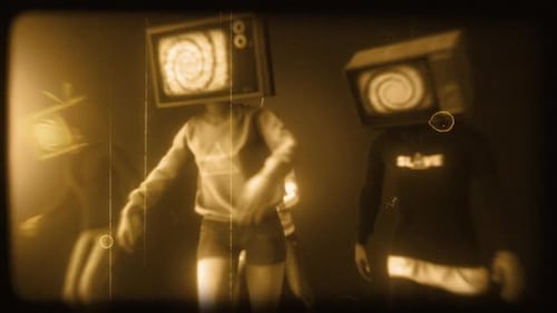 Retro Glitch TV Head Figures Dancing Background Animation
