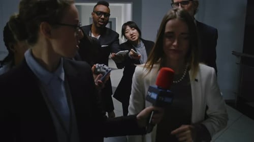 Positive Female EU Consul Answers Press Questions in Government Building Corridor