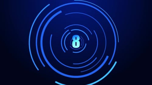 Blue Digital Hi Tech Countdown HUD Neon glowing countdown timer from 10 to 0 seconds.