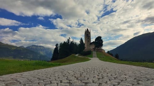 Ancient Church Of San Gian In The Engadine Valley
