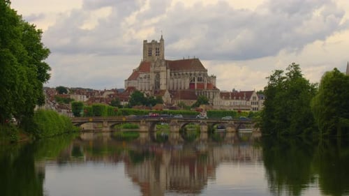 Auxerre with Cathedral of SaintEtienne on River Yonne Burgundy France