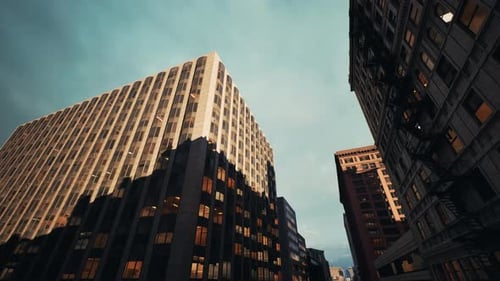 Edificios altos y relucientes en una bulliciosa zona financiera durante las horas de la mañana