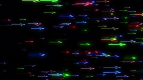 Leuchtende Neonpfeilanimation auf schwarzem Hintergrund. Futuristische blinkende Neonpfeilanimation